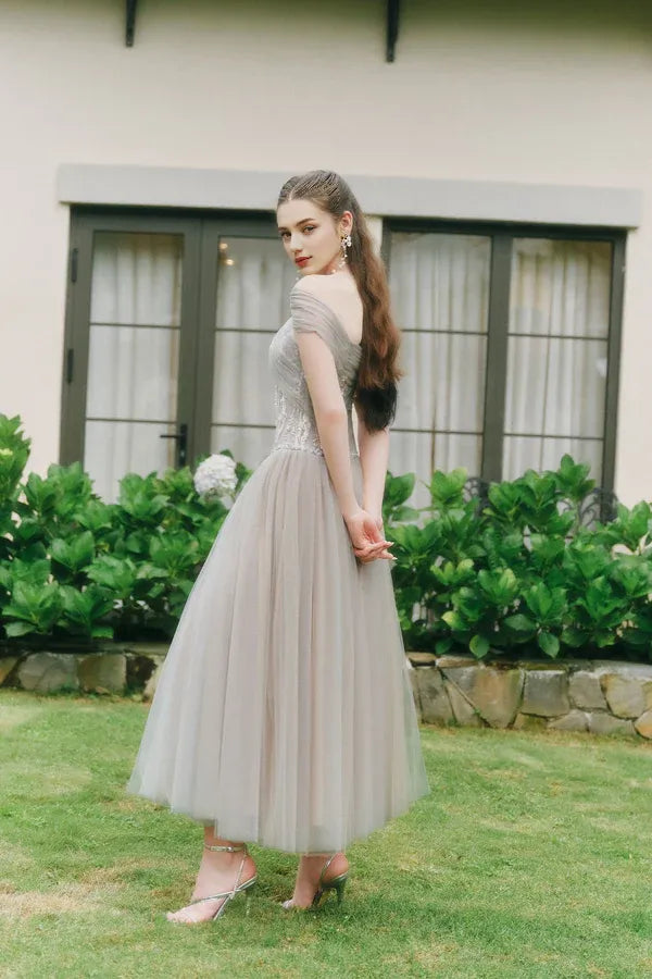 Weitese Dress Sparkle A-line Corset Waist Tulle Ankle Length Maxi Dress Sleeveless Elegant Pleated Backless Prom Dress